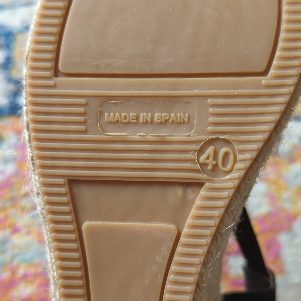 Maypol Leather Chunky Chain Strappy Open Toe Espadrille Wedge Sandals Black 40